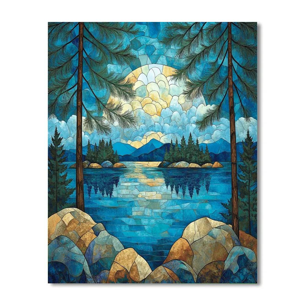 J. E. H. MacDonald Inspired Pine Trees Framing Northern Lake Paint by numbers art