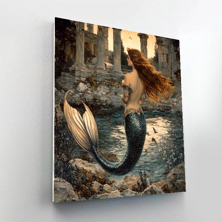 John William Waterhouse Inspired Mermaid Cove paint by color