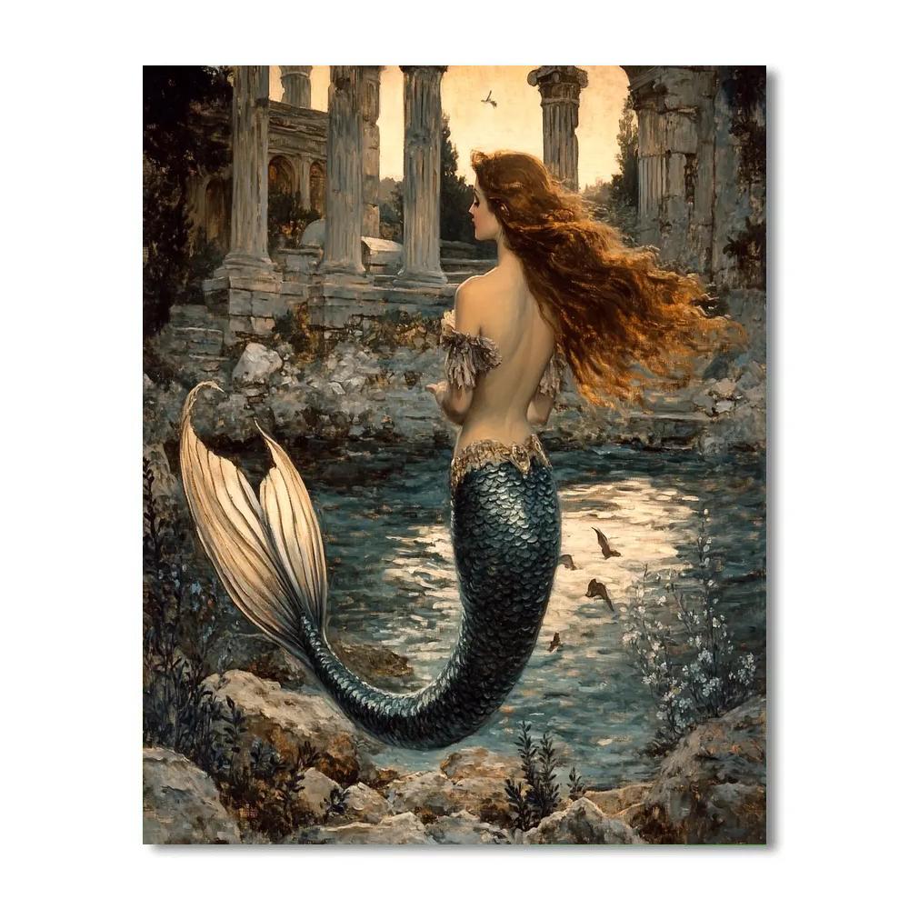 John William Waterhouse Inspired Mermaid Cove paint by color