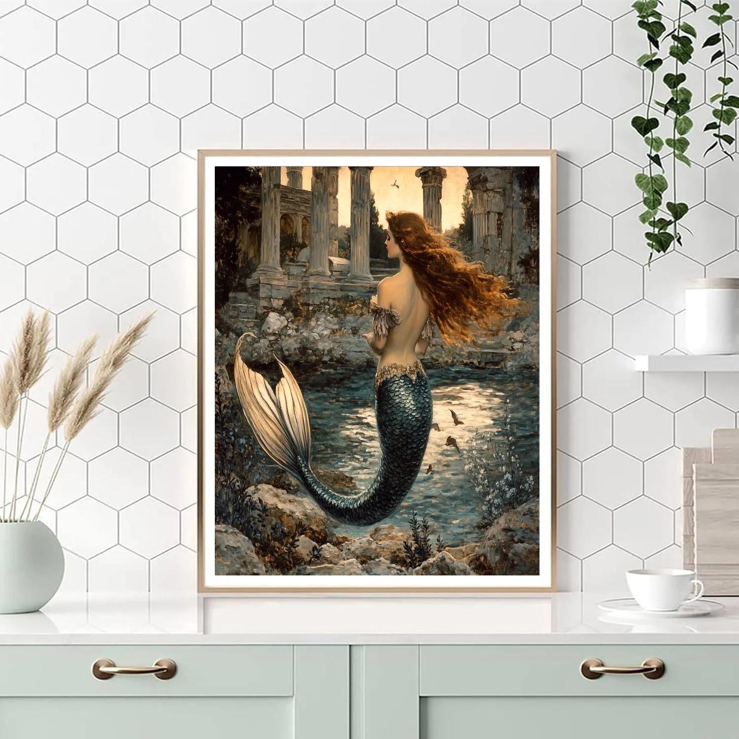 John William Waterhouse Inspired Mermaid Cove paint by color