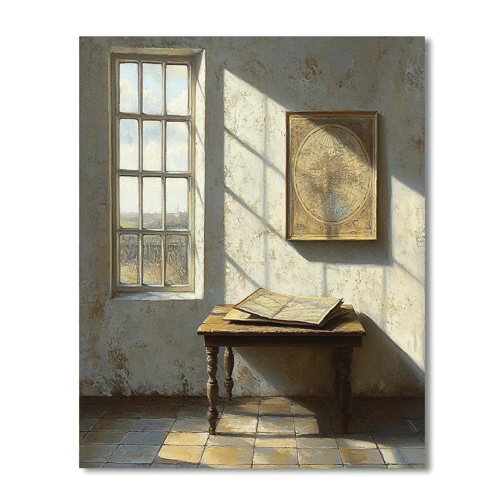 Johannes Vermeer Inspired Sunlit Delft Window With Map DIY paint by numbers
