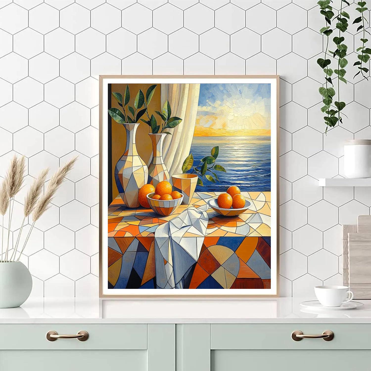 Pablo Picasso Inspired Fractured Mediterranean Still Life Number painting