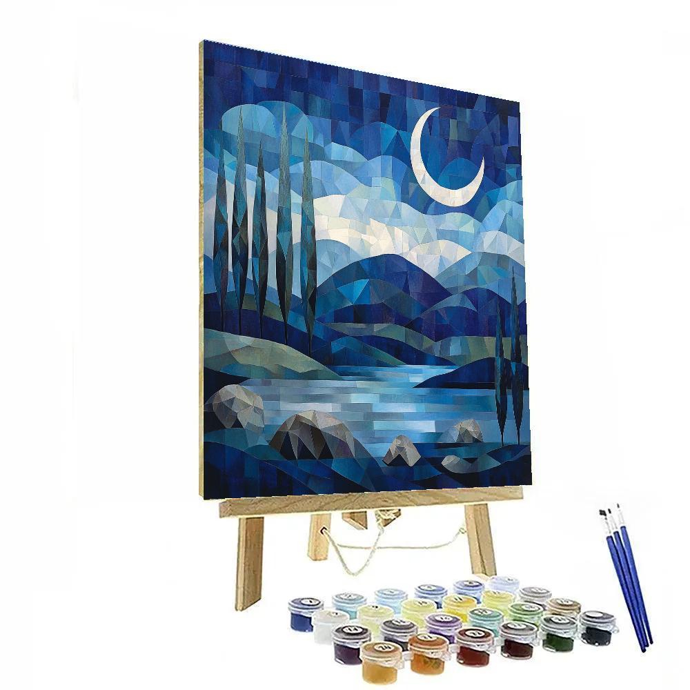 Pablo Picasso Inspired Cubist Nocturnal Landscape paint by numbers