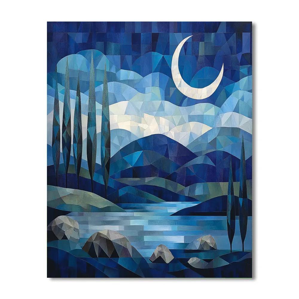 Pablo Picasso Inspired Cubist Nocturnal Landscape paint by numbers