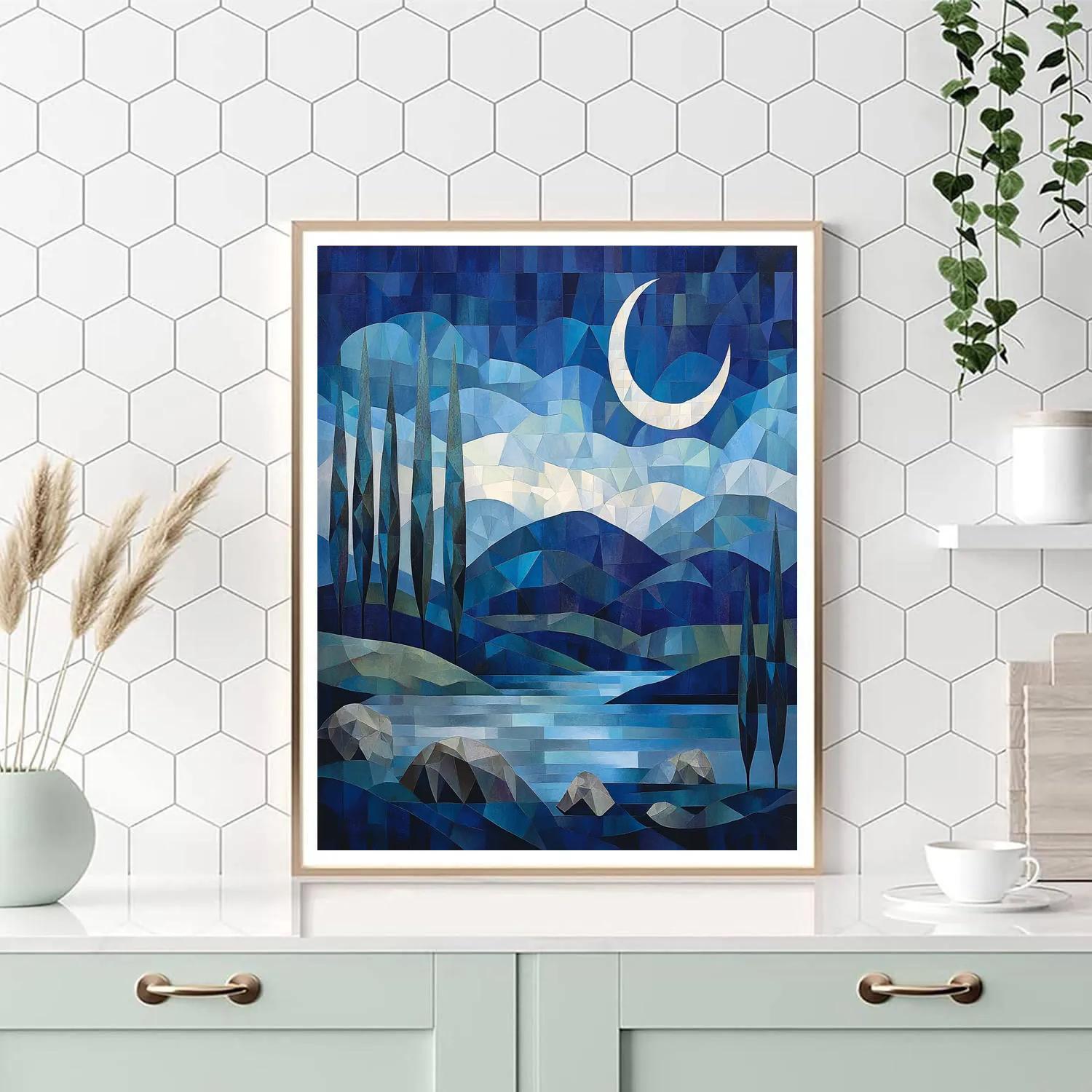 Pablo Picasso Inspired Cubist Nocturnal Landscape paint by numbers