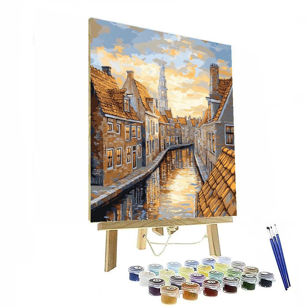 Johannes Vermeer Inspired Delft Rooftops At Golden Hour Paint by numbers kits
