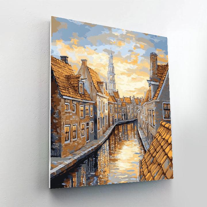 Johannes Vermeer Inspired Delft Rooftops At Golden Hour Paint by numbers kits