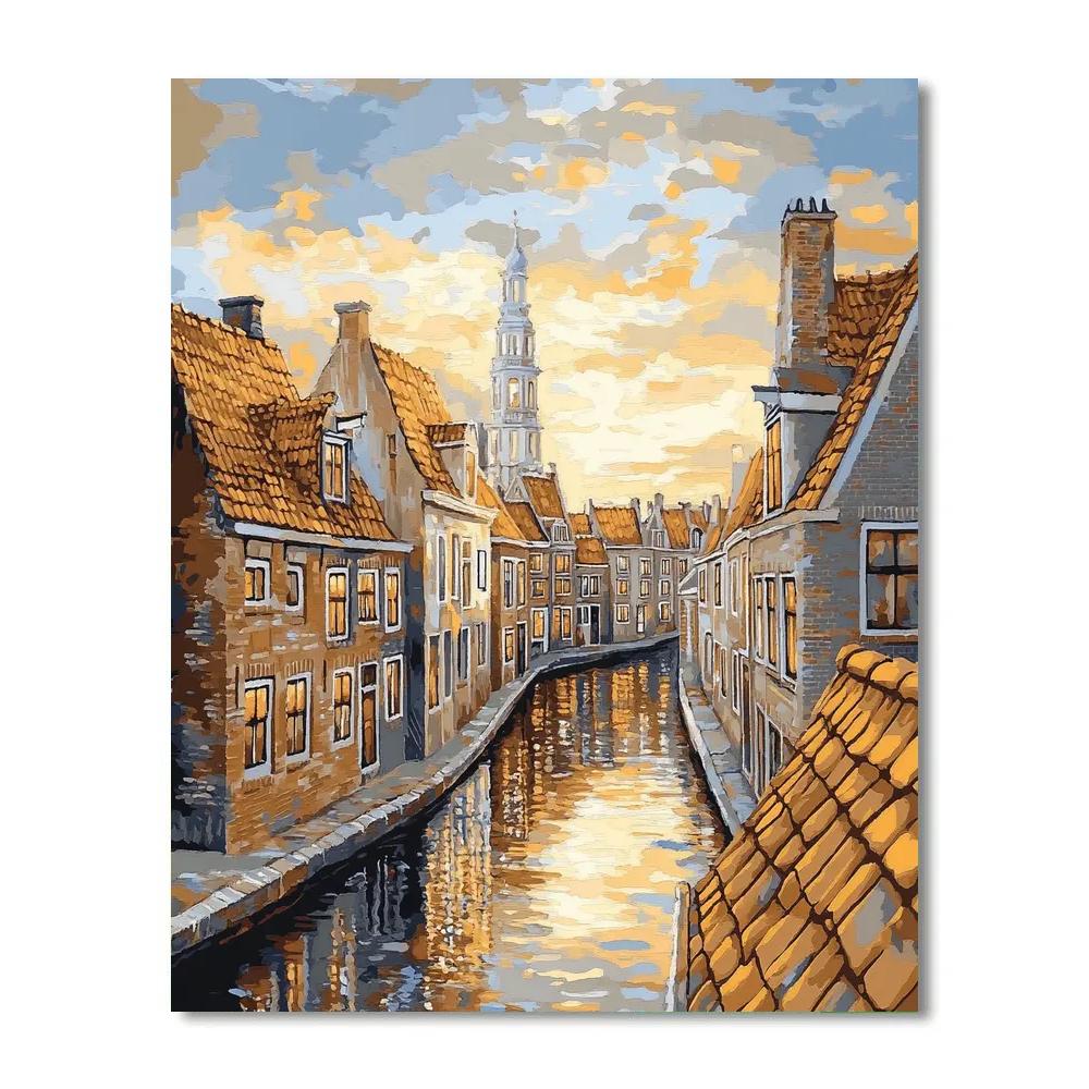 Johannes Vermeer Inspired Delft Rooftops At Golden Hour Paint by numbers kits