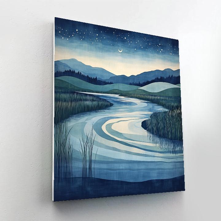 Hiroshige Inspired Moonlit Riverbend Number painting