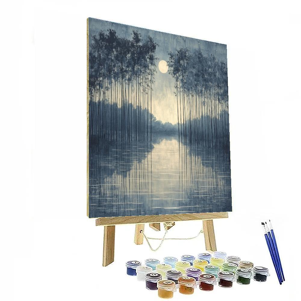 Zhao Mengfu Inspired Moonlit Bamboo River paint by numbers