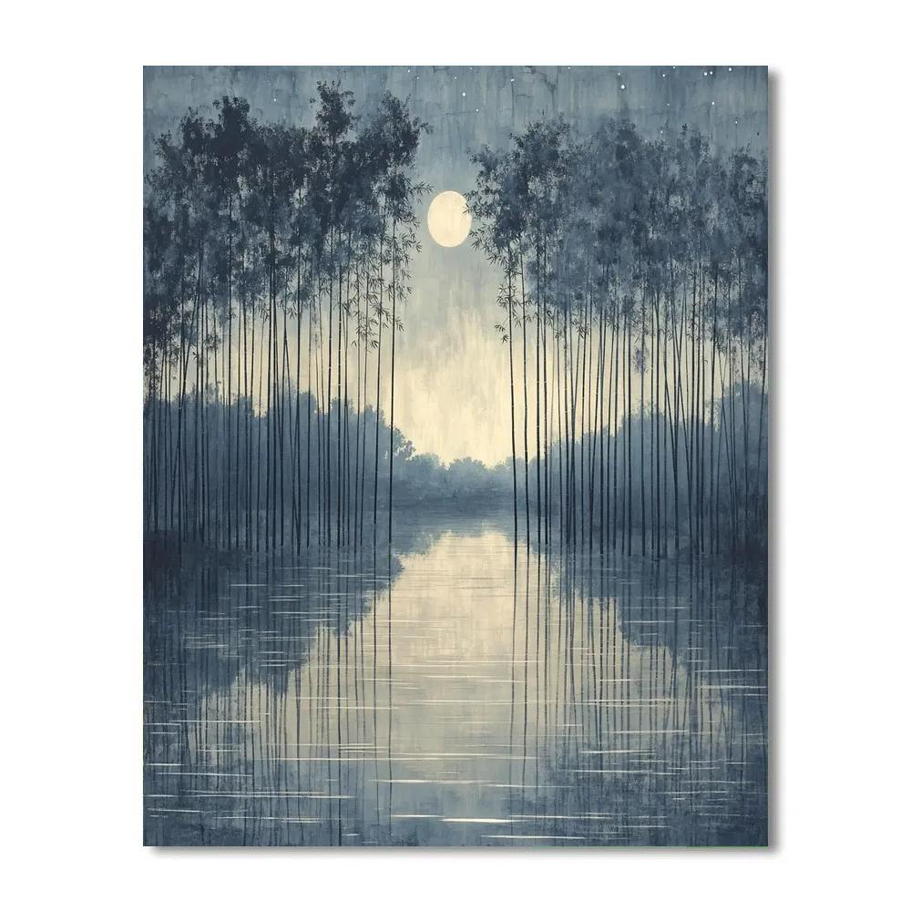 Zhao Mengfu Inspired Moonlit Bamboo River paint by numbers