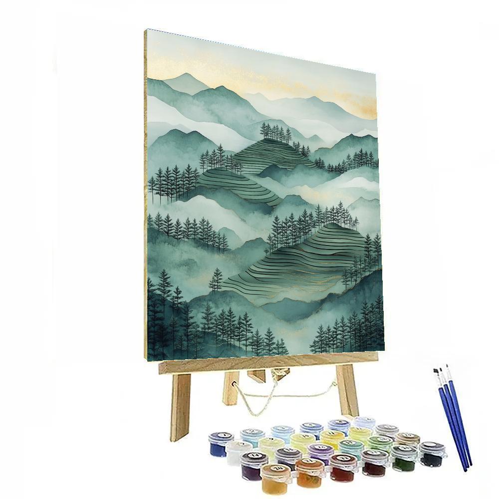 Hiroshige Inspired Mist Over Pine Terraces Painting by numbers kit