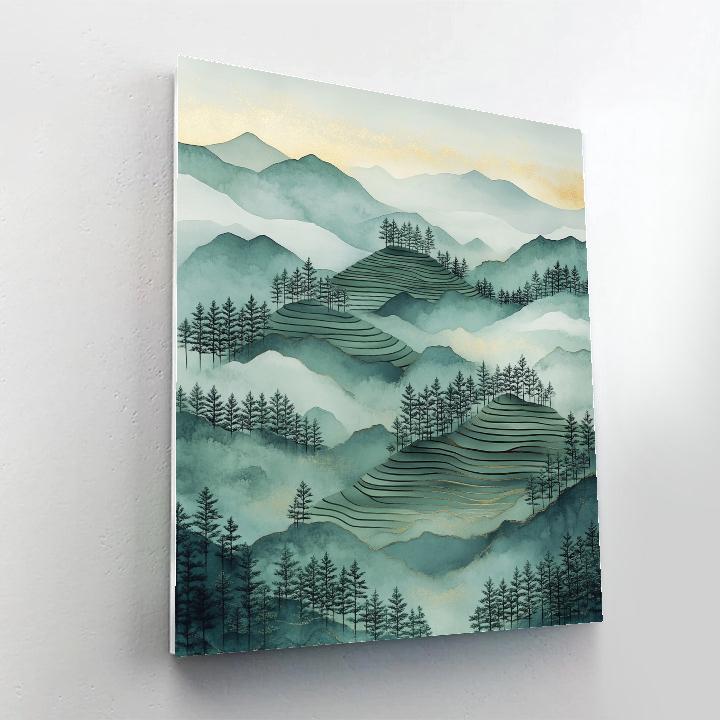 Hiroshige Inspired Mist Over Pine Terraces Painting by numbers kit