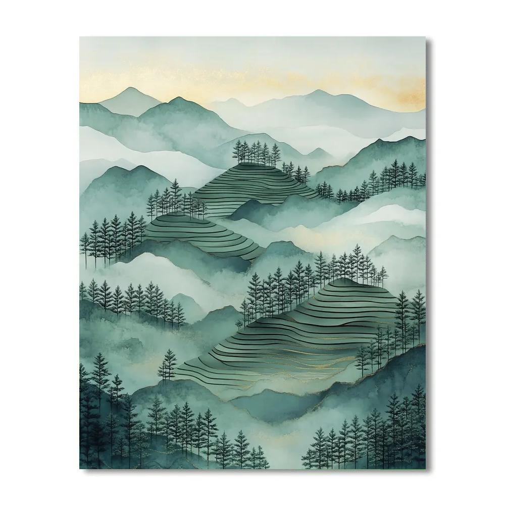 Hiroshige Inspired Mist Over Pine Terraces Painting by numbers kit
