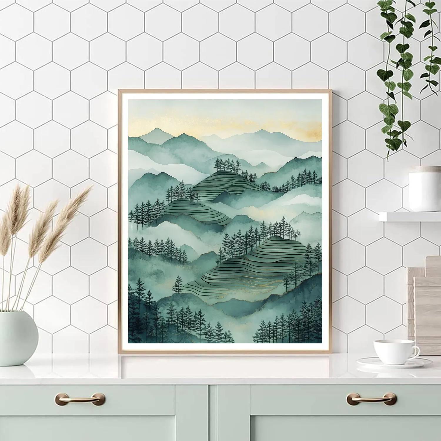 Hiroshige Inspired Mist Over Pine Terraces Painting by numbers kit