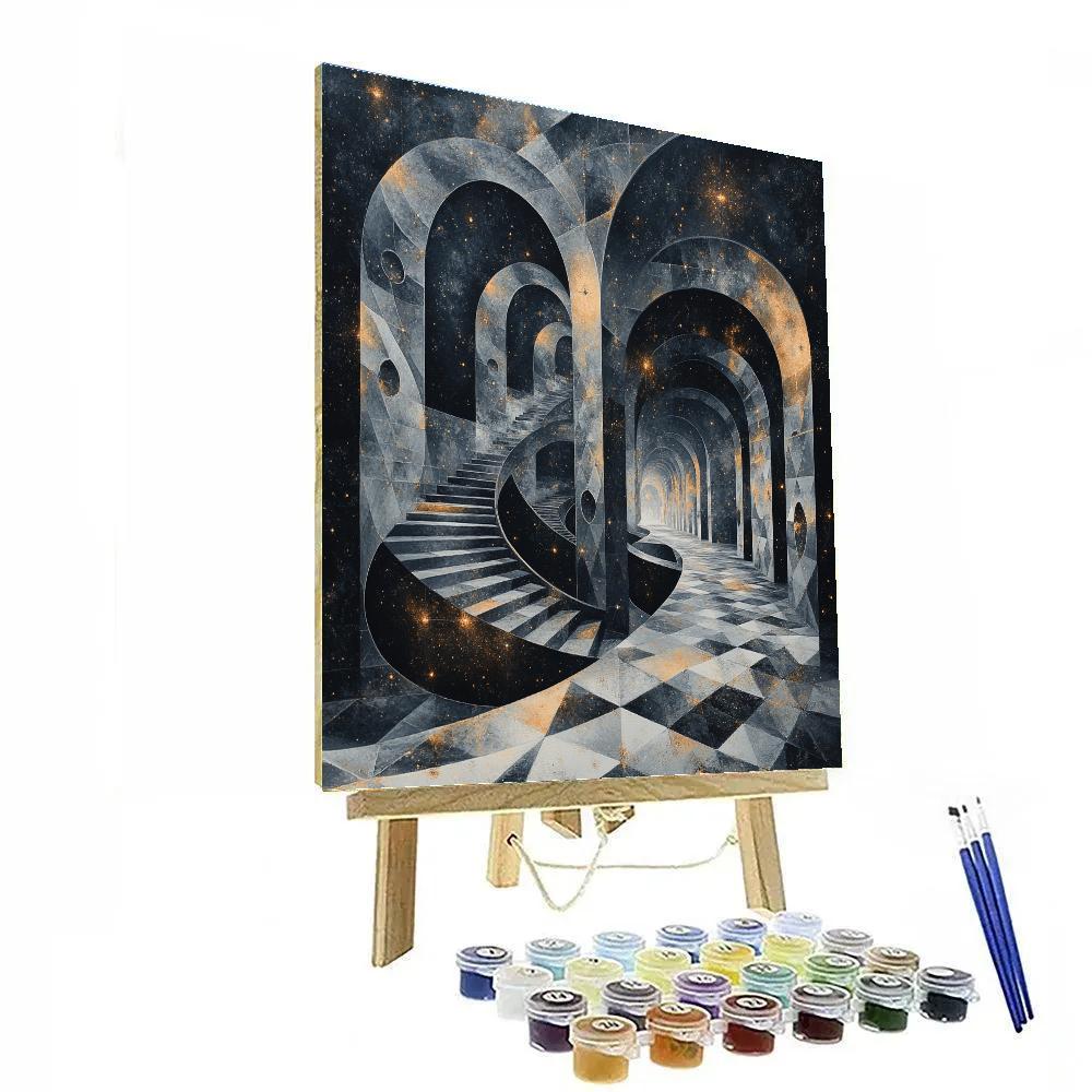 M.C. Escher Inspired Cosmic Tessellation paint by number