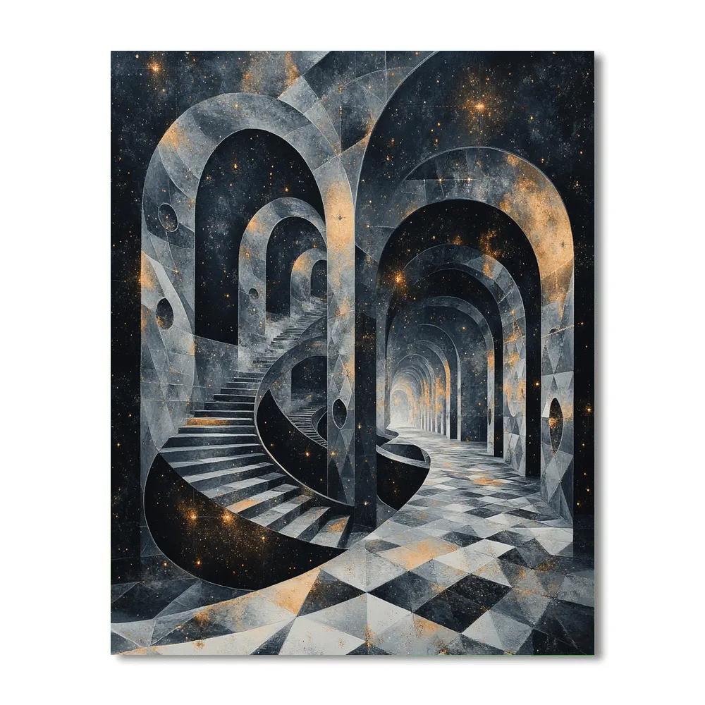 M.C. Escher Inspired Cosmic Tessellation paint by number