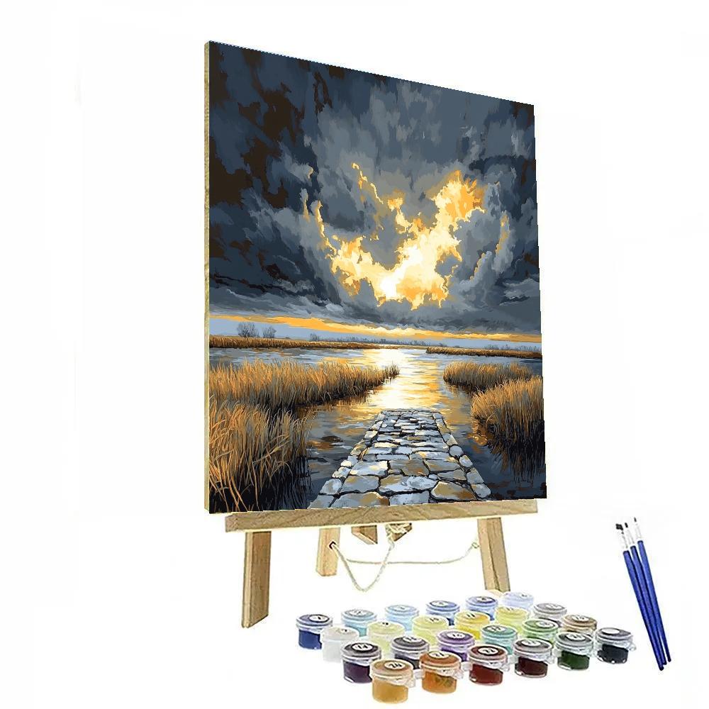 Rembrandt Inspired Storm Clouds Over Dutch Dyke Painting by numbers kit