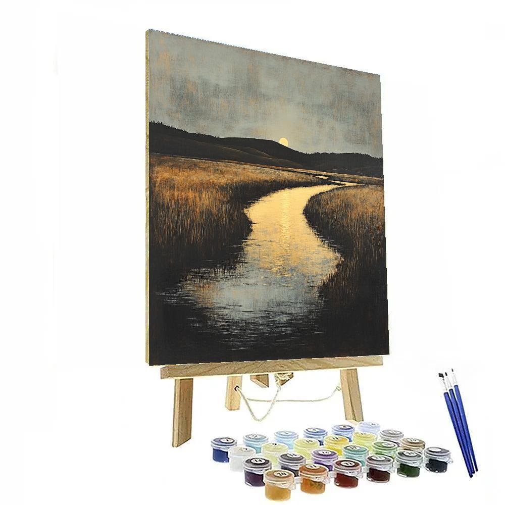 Rembrandt Inspired River With Golden Shaft Of Light Number painting