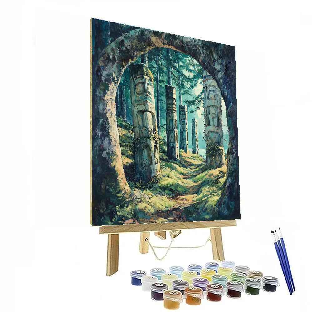 Emily Carr Inspired Totem Echoes In Mossy Hollow paint by numbers