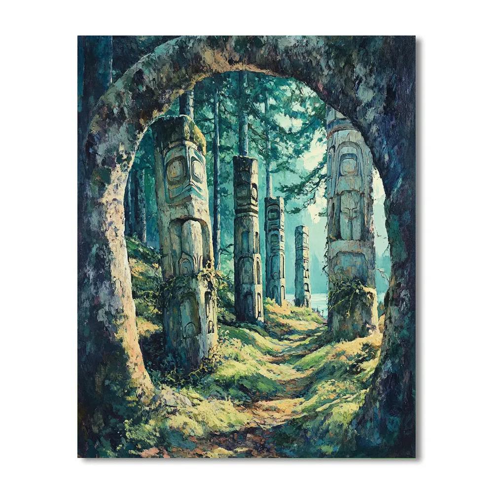 Emily Carr Inspired Totem Echoes In Mossy Hollow paint by numbers
