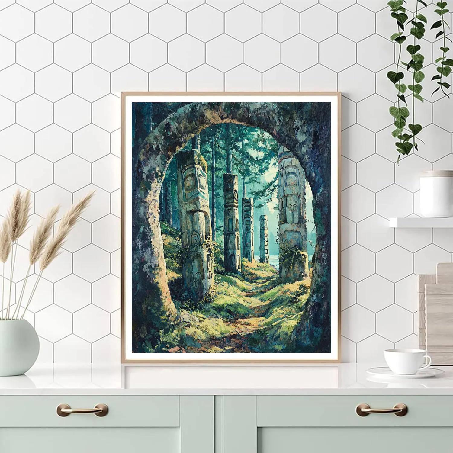 Emily Carr Inspired Totem Echoes In Mossy Hollow paint by numbers