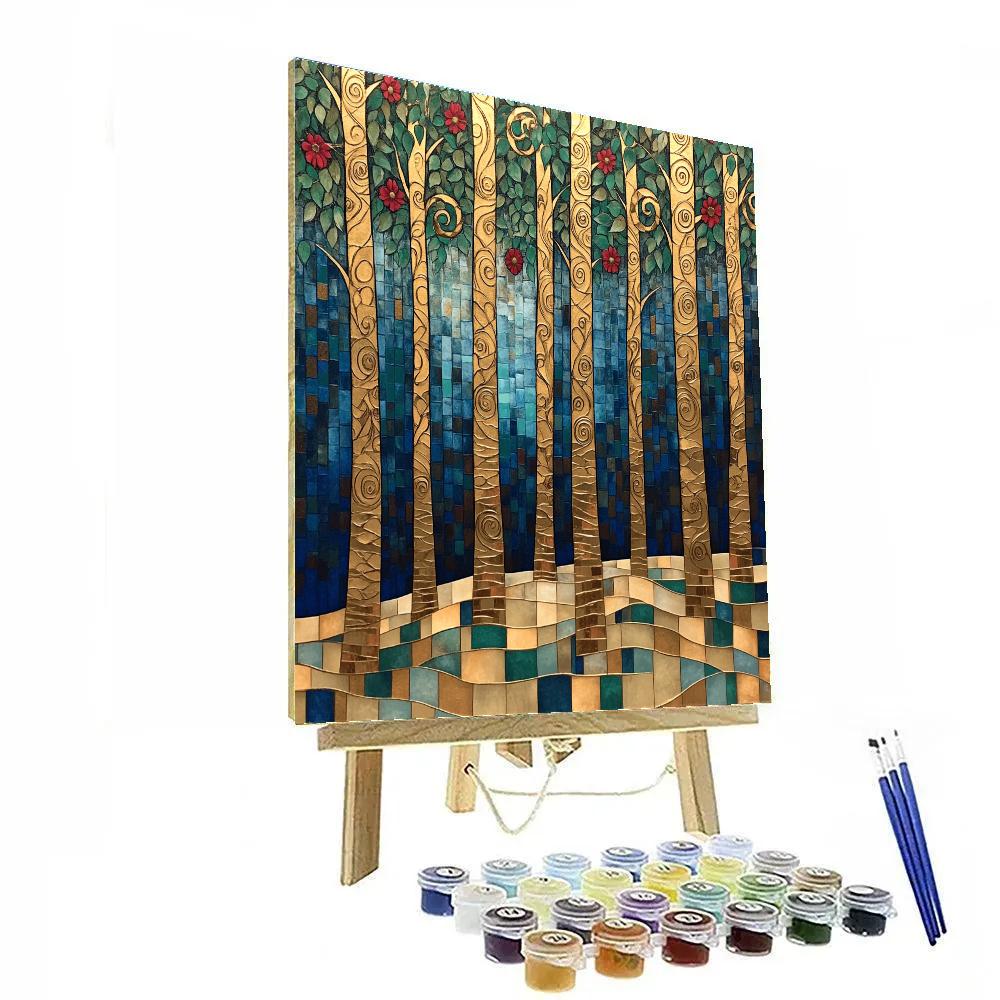 Gustav Klimt Inspired Golden Forest Mosaic paint by color