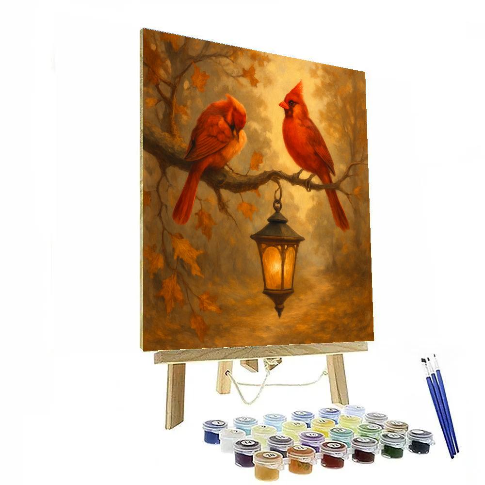 Autumn Cardinals On A Lanterned Branch Paint by numbers kits