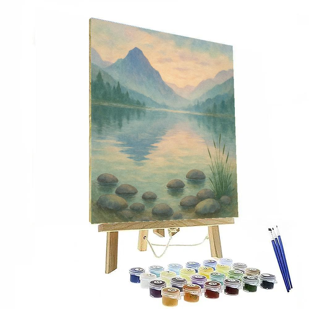 Misty Teal Lake At Dawn Numbered painting kits