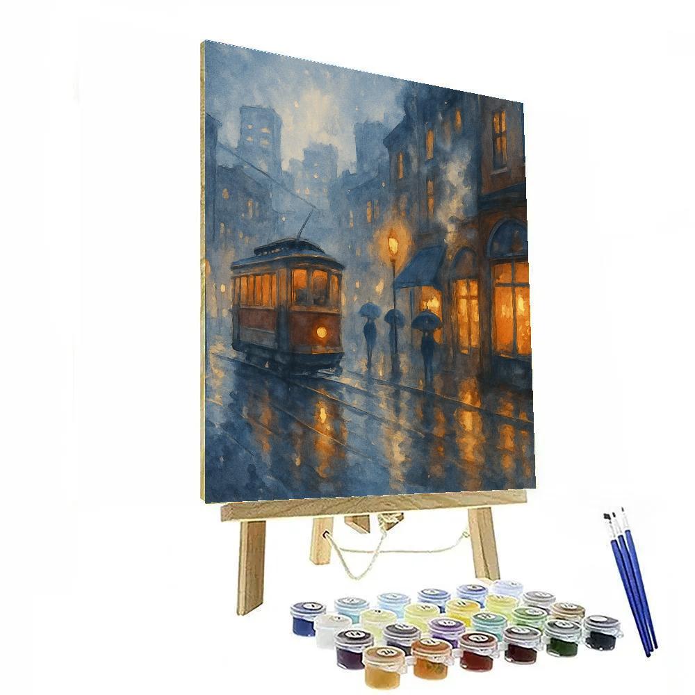 Rainy Tram And Tea Lights Number painting