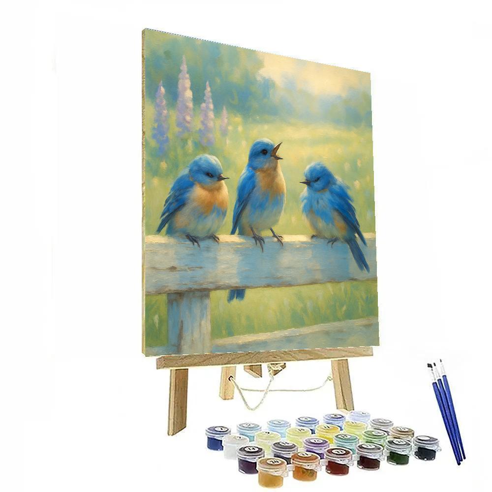 Bluebirds On A Weathered Fence paint by number