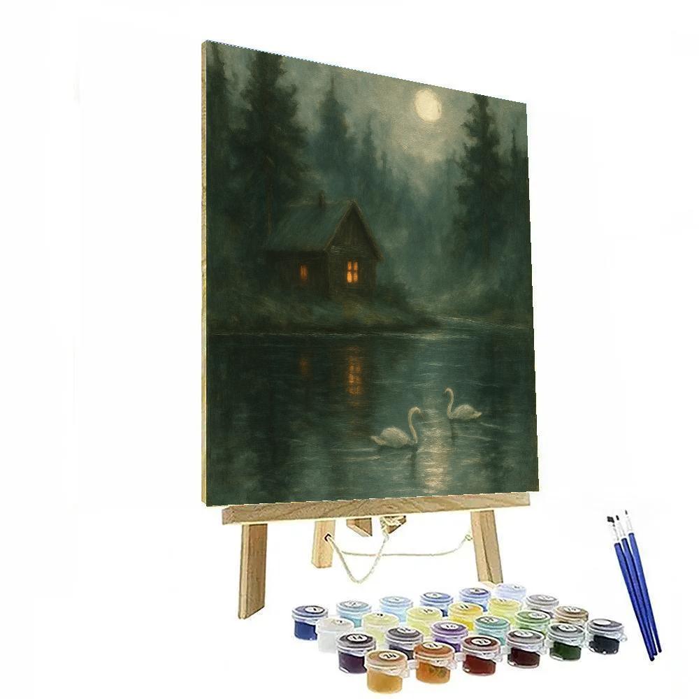 Moonlit Cabin And Silver Pond Paint by numbers kits