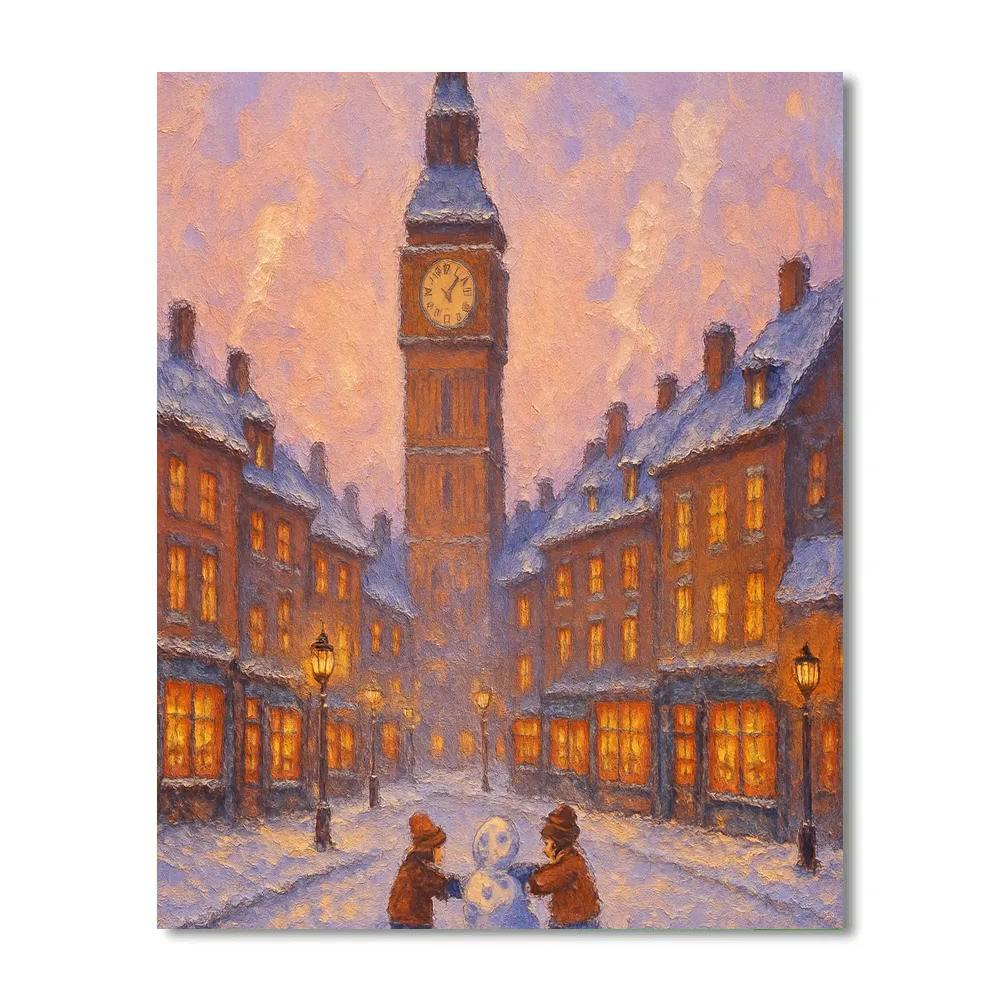 Snowed-in Clocktower Square Number painting