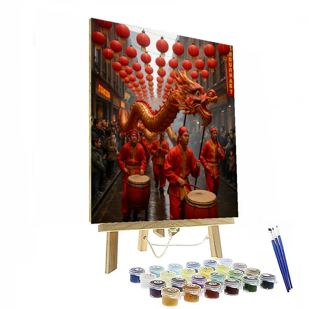 Lunar New Year Dragon Dance Street paint by numbers