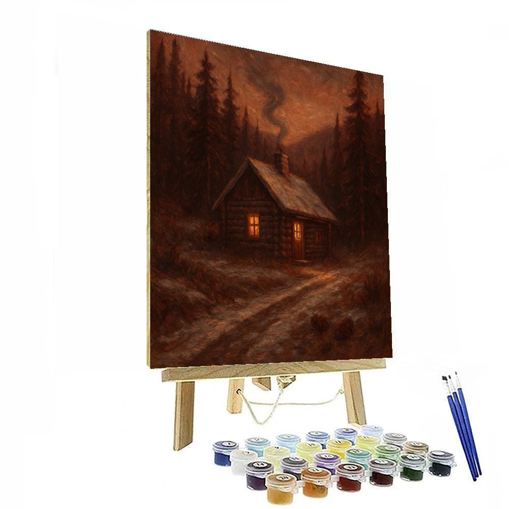Cozy Cabin Through Pine Smoke Number painting
