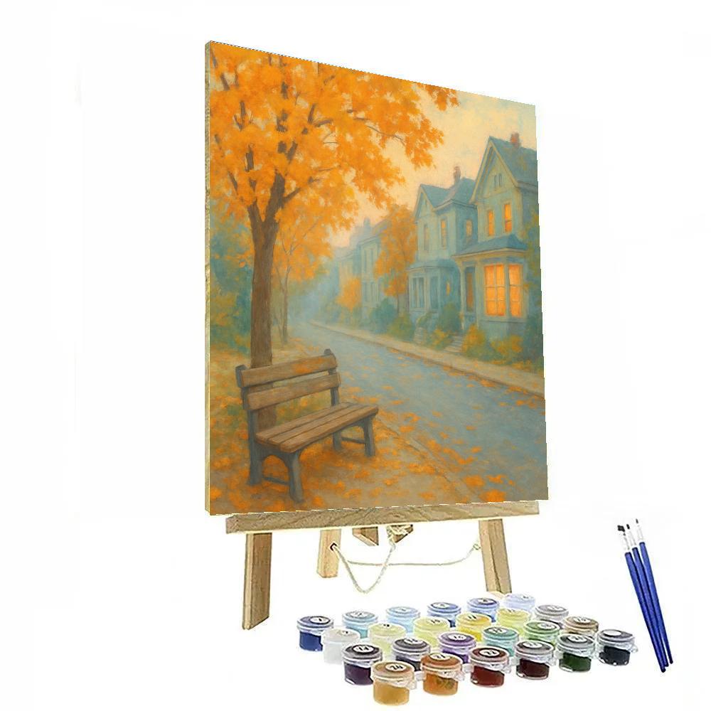 Morning Bench On Maple Row paint by number