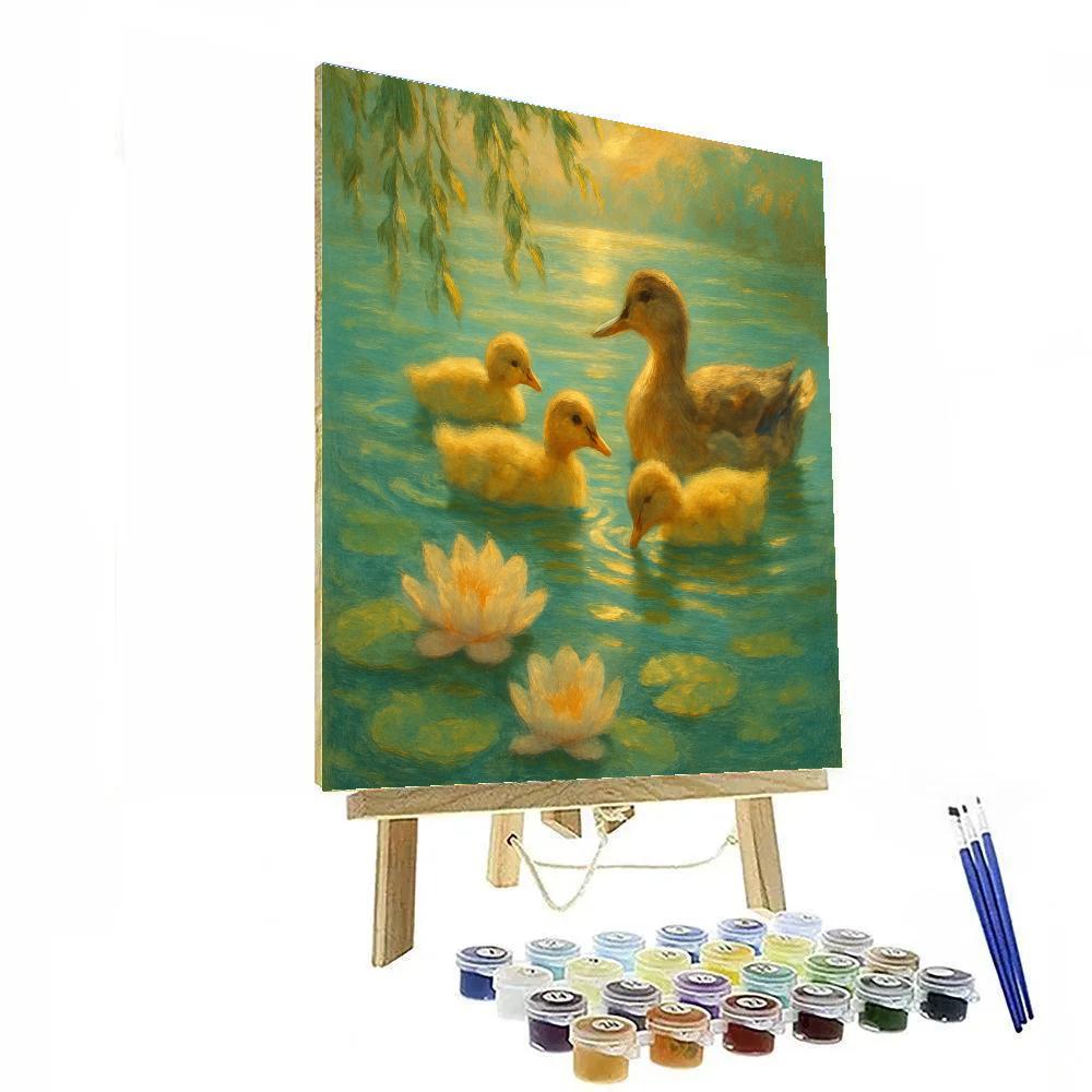 Ducks On A Sunlit Lily Pond DIY paint by numbers