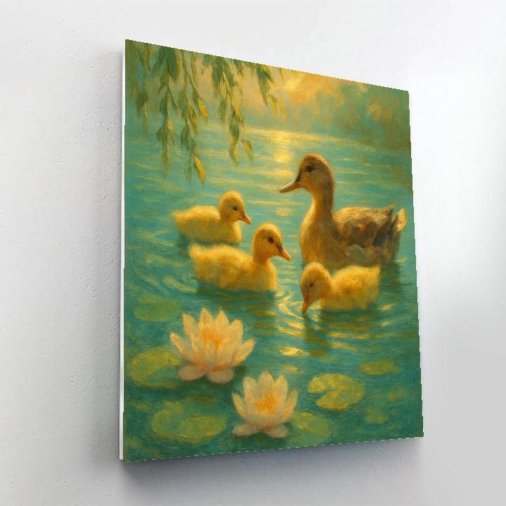 Ducks On A Sunlit Lily Pond DIY paint by numbers