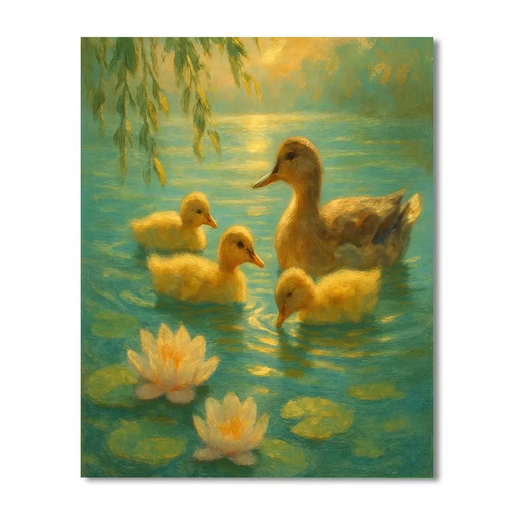 Ducks On A Sunlit Lily Pond DIY paint by numbers