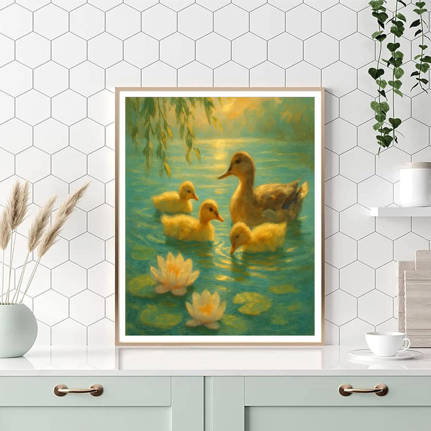 Ducks On A Sunlit Lily Pond DIY paint by numbers