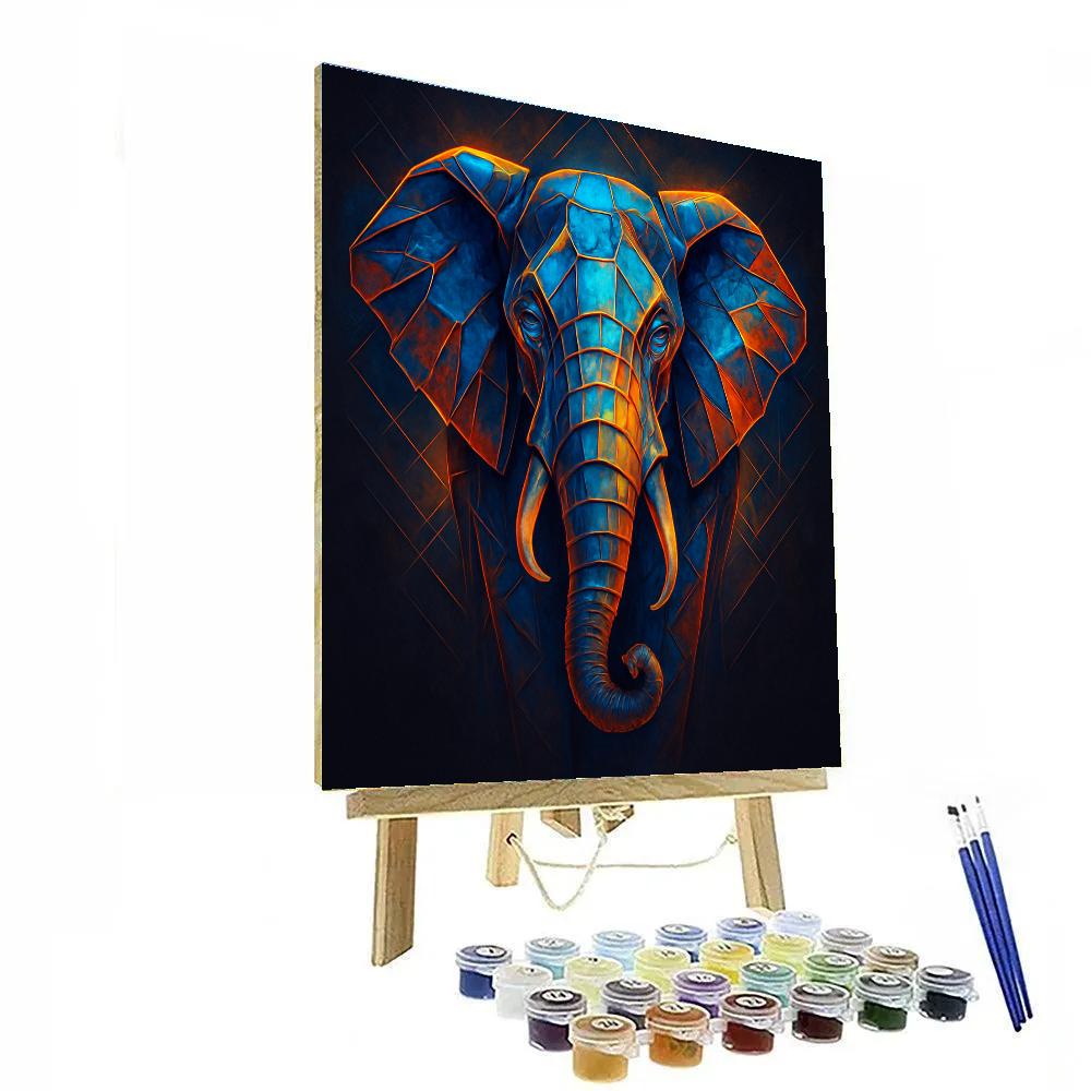 Cybernetic Elephant Embrace Number painting