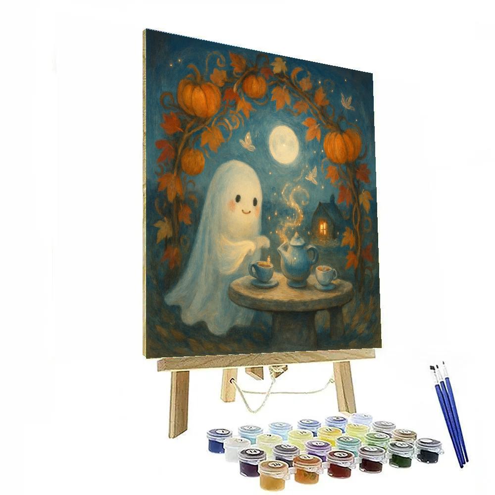 Ghostly Tea In The Moonlit Garden paint by color