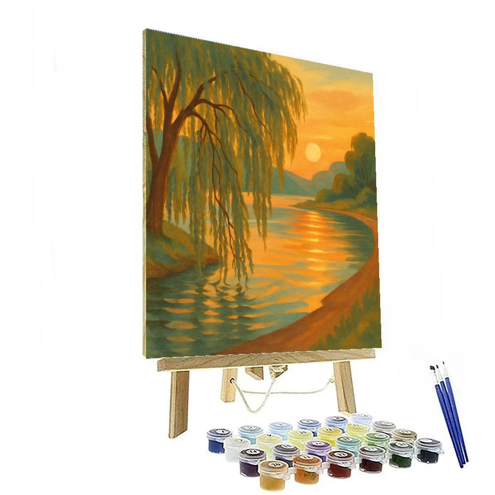 Golden Sunset Over Willow Cove paint by numbers