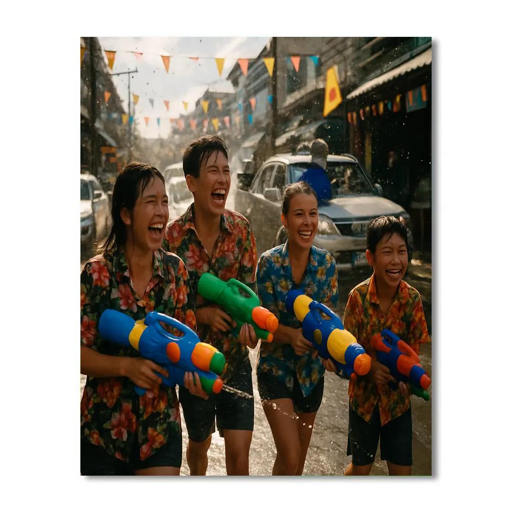 Songkran Water Street Number painting
