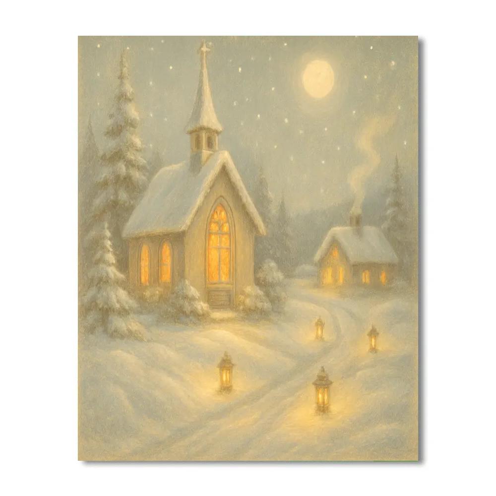 Silent Church On Snowy Hill Paint by numbers kits