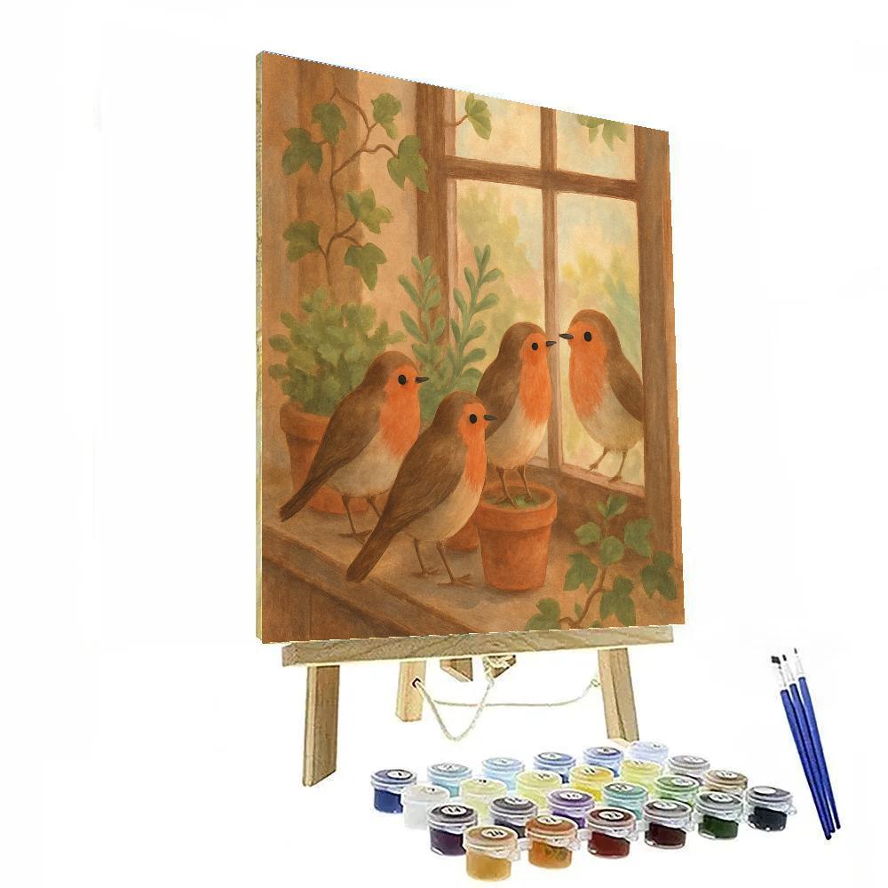 Robins In The Garden Window Number painting