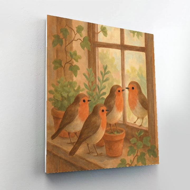 Robins In The Garden Window Number painting