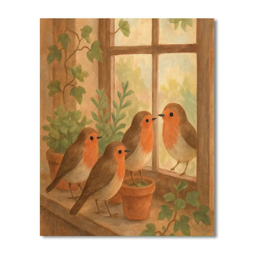 Robins In The Garden Window Number painting
