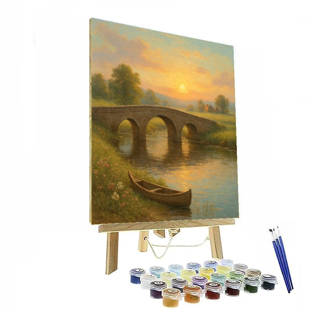 Sunlit Riverbend With Stone Bridge Paint by numbers art