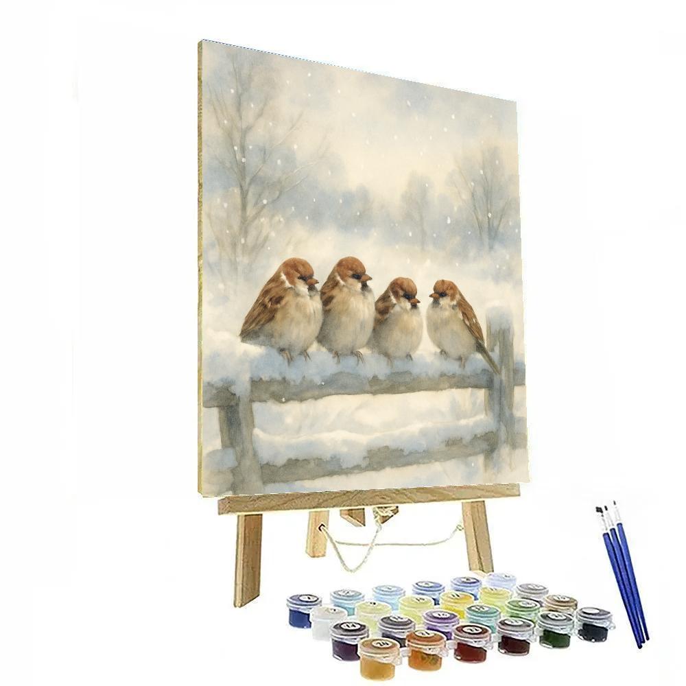 Winter Sparrows By Snow Laden Fence Numbered painting kits